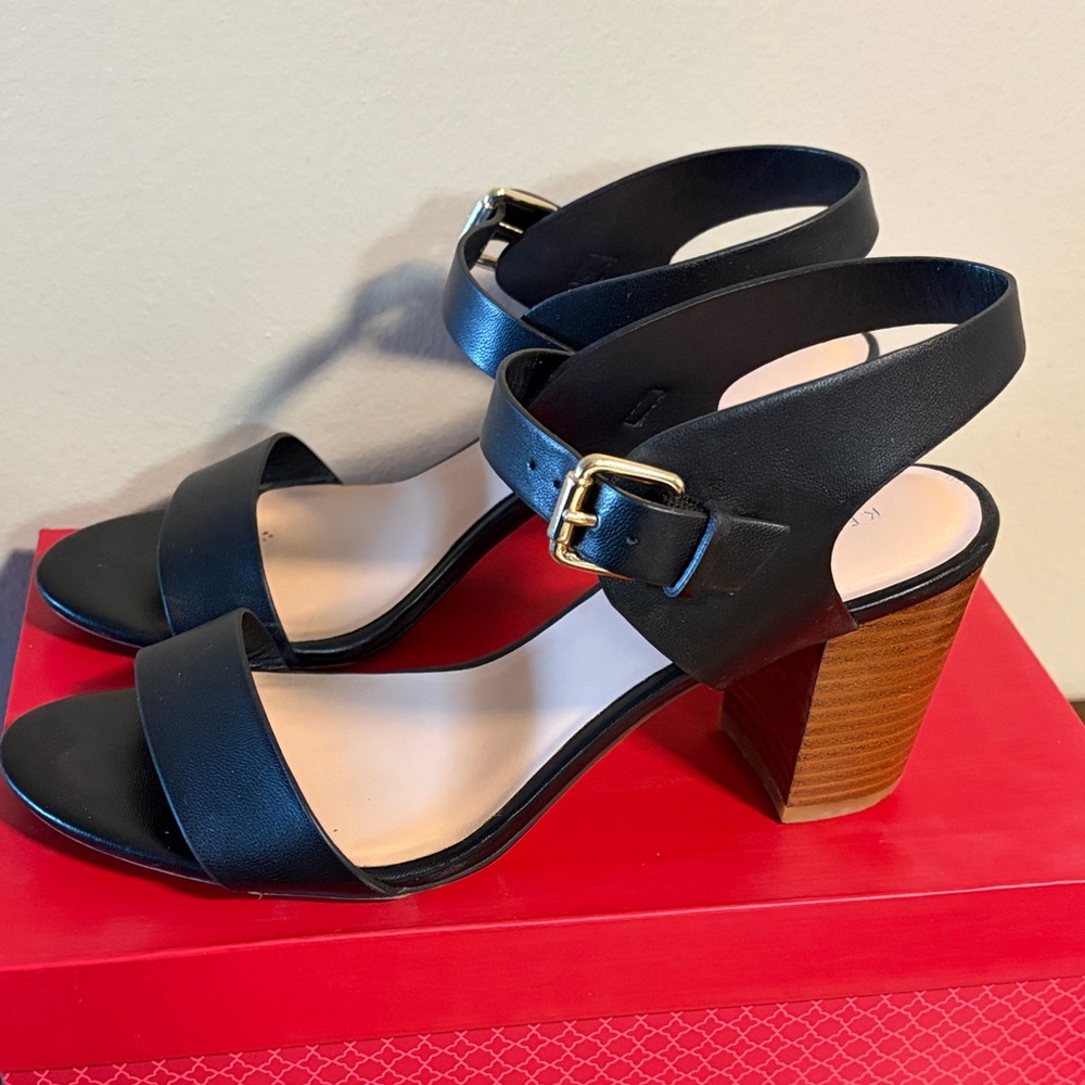 Kelly & Katie Black and Tan Block Heel Sandals